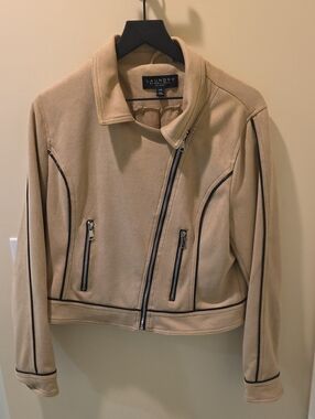 Laundry By Shelli Segal Tan Moto Jacket with Black Piping